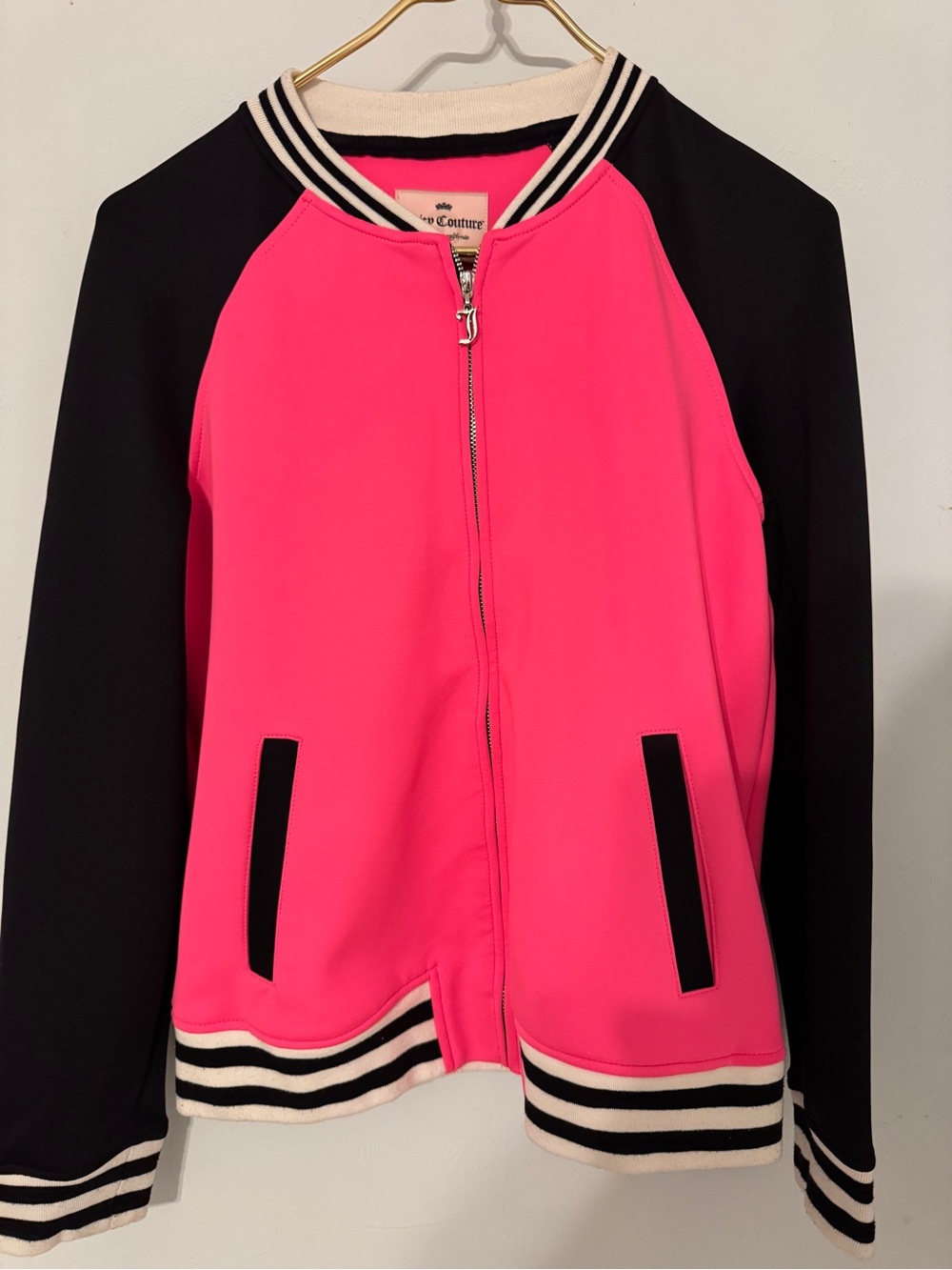 Y2K Juicy Couture Hot Pink Varsity Baseball Bomber Jacket- Size M